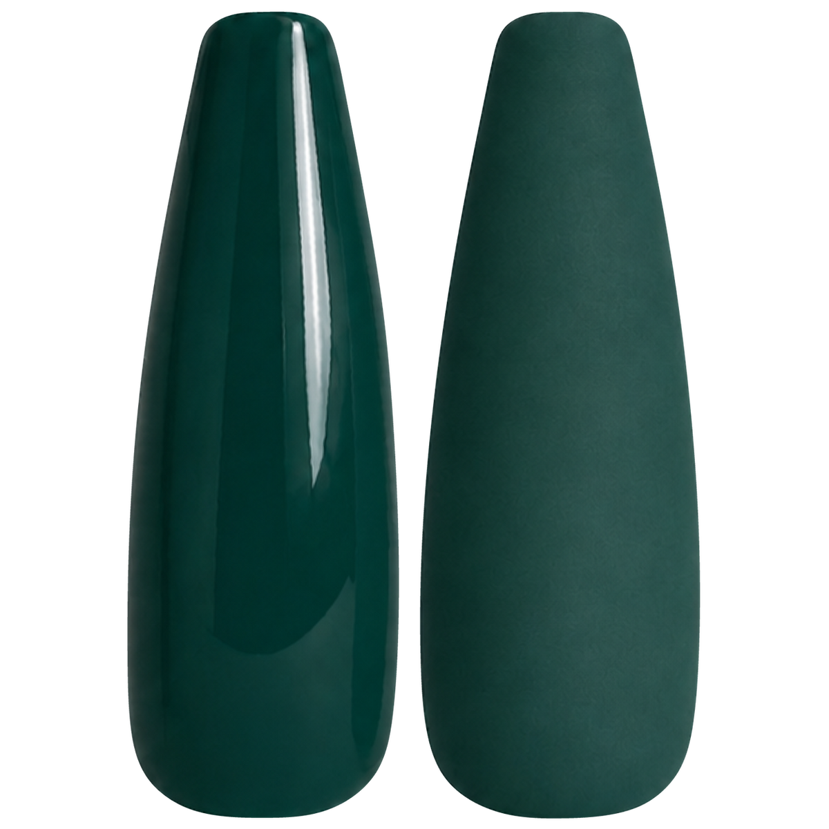 Glossy and matte deep forest green nail swatches for BEMI Creami Evermore F11.