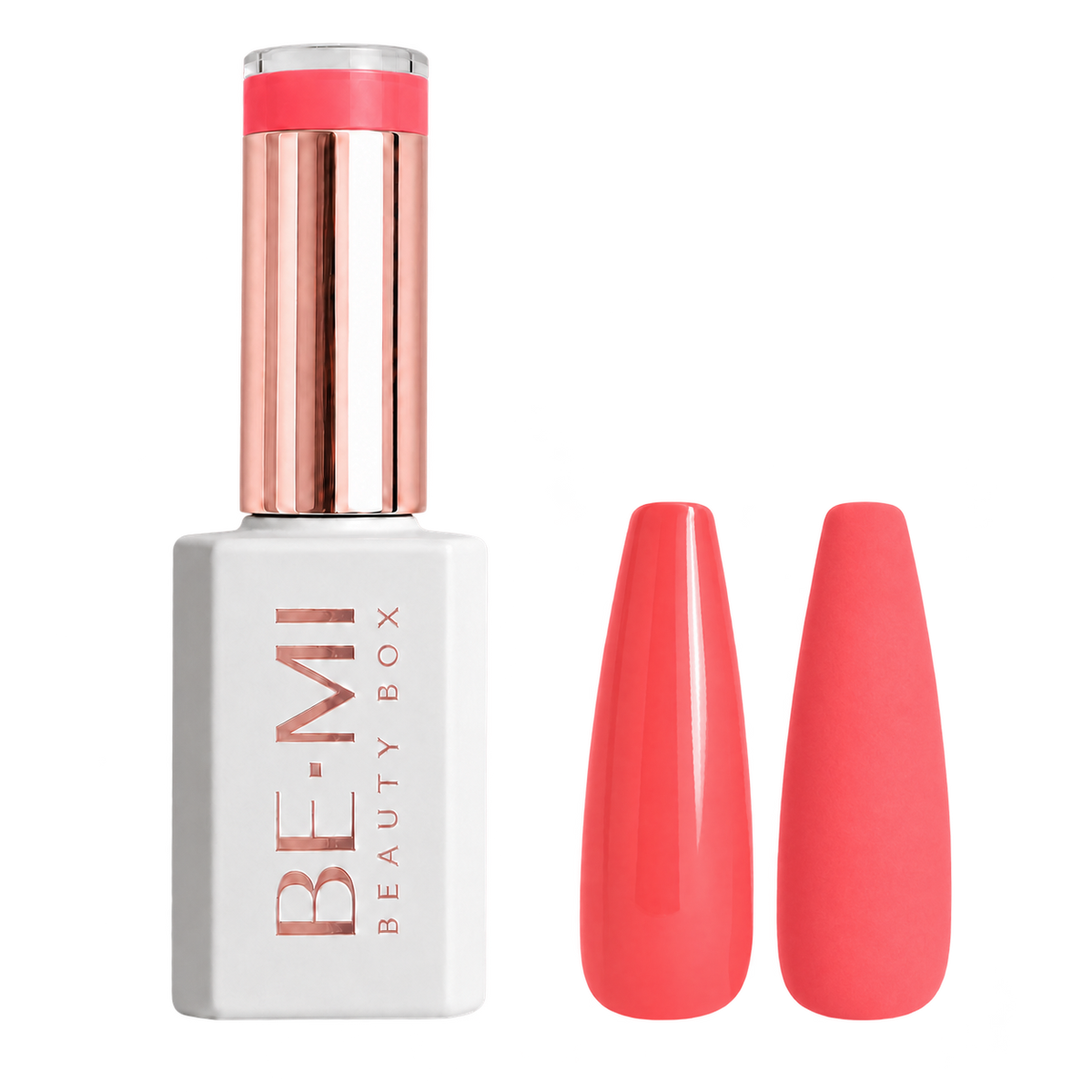 BEMI Creami Flare O04 bright coral red gel polish bottle.
