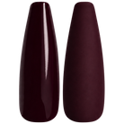 Glossy and matte blackened cherry wine nail swatches for BEMI Creami Forbidden R06.