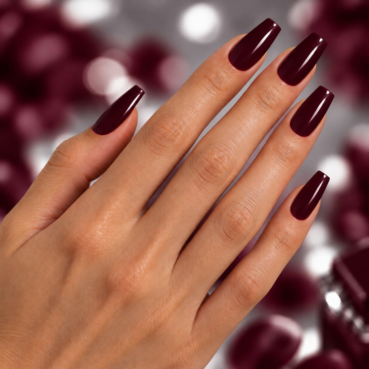 BEMI Creami Forbidden R06 nails in a color photo.