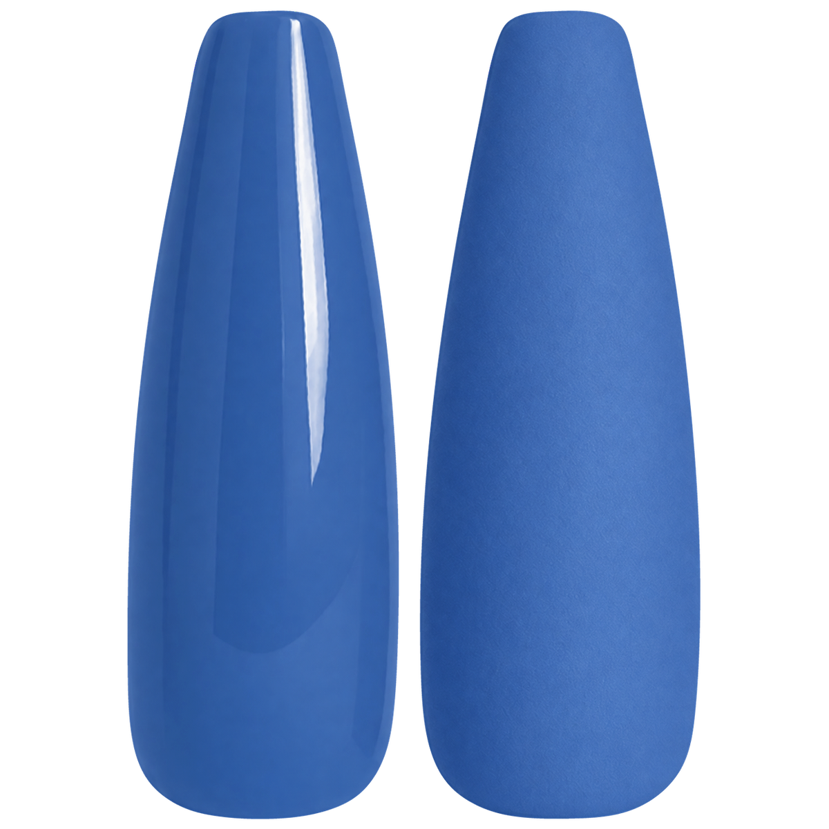 Glossy and matte blue periwinkle nail swatches for BEMI Creami Lucid O16.