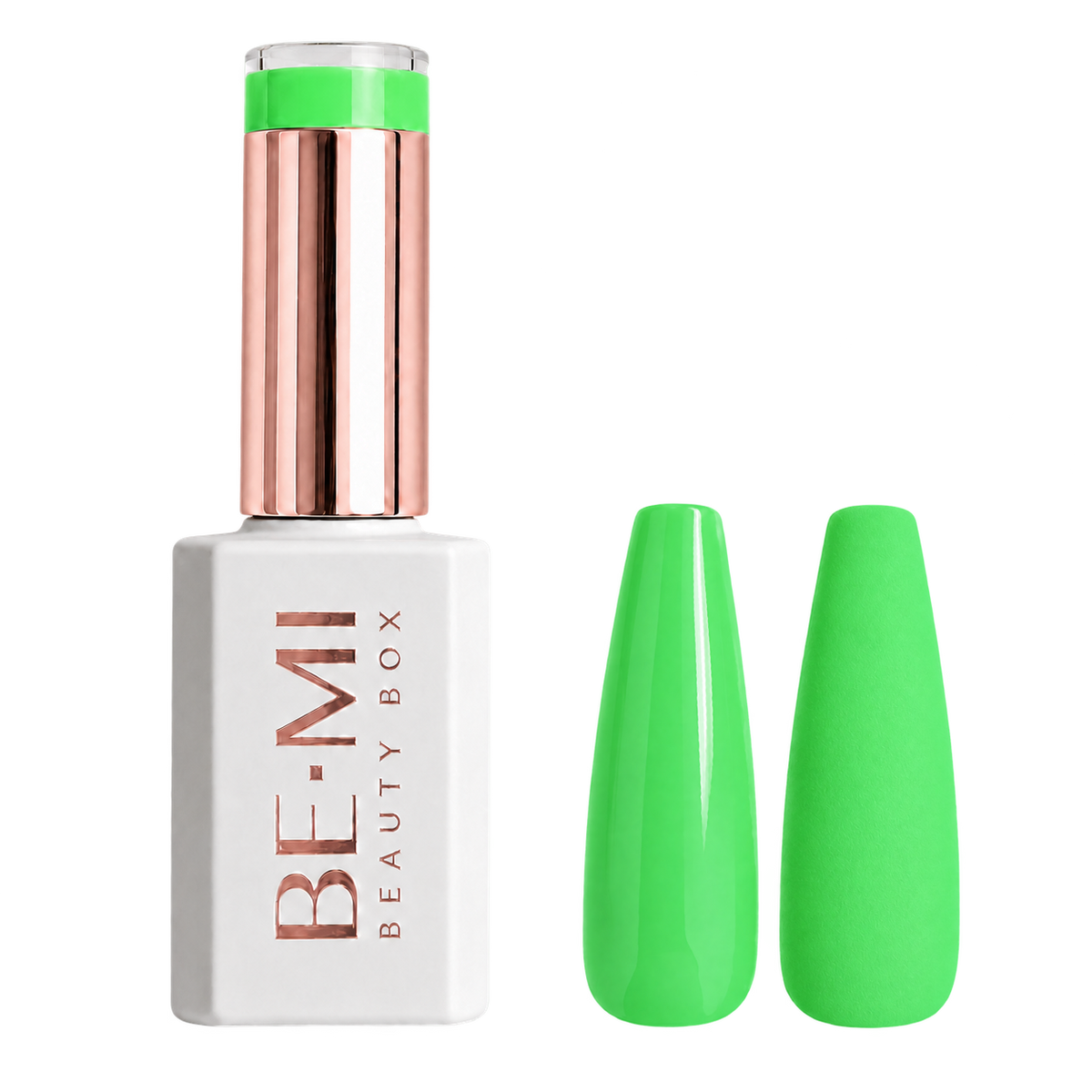 BEMI Creami Rave O08 bright lime green gel polish bottle.