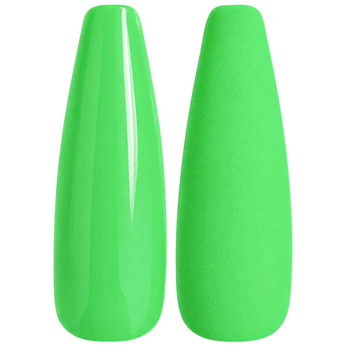 Glossy and matte bright lime green nail swatches for BEMI Creami Rave O08.