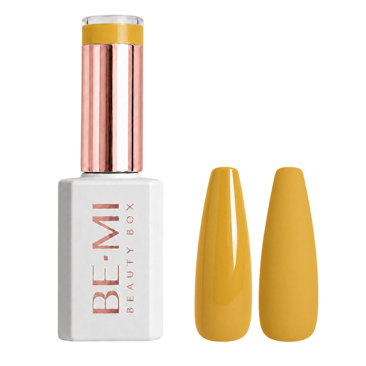 BEMI Beauty Box Creami Saffron F04 15ml gel polish bottle and color swatches