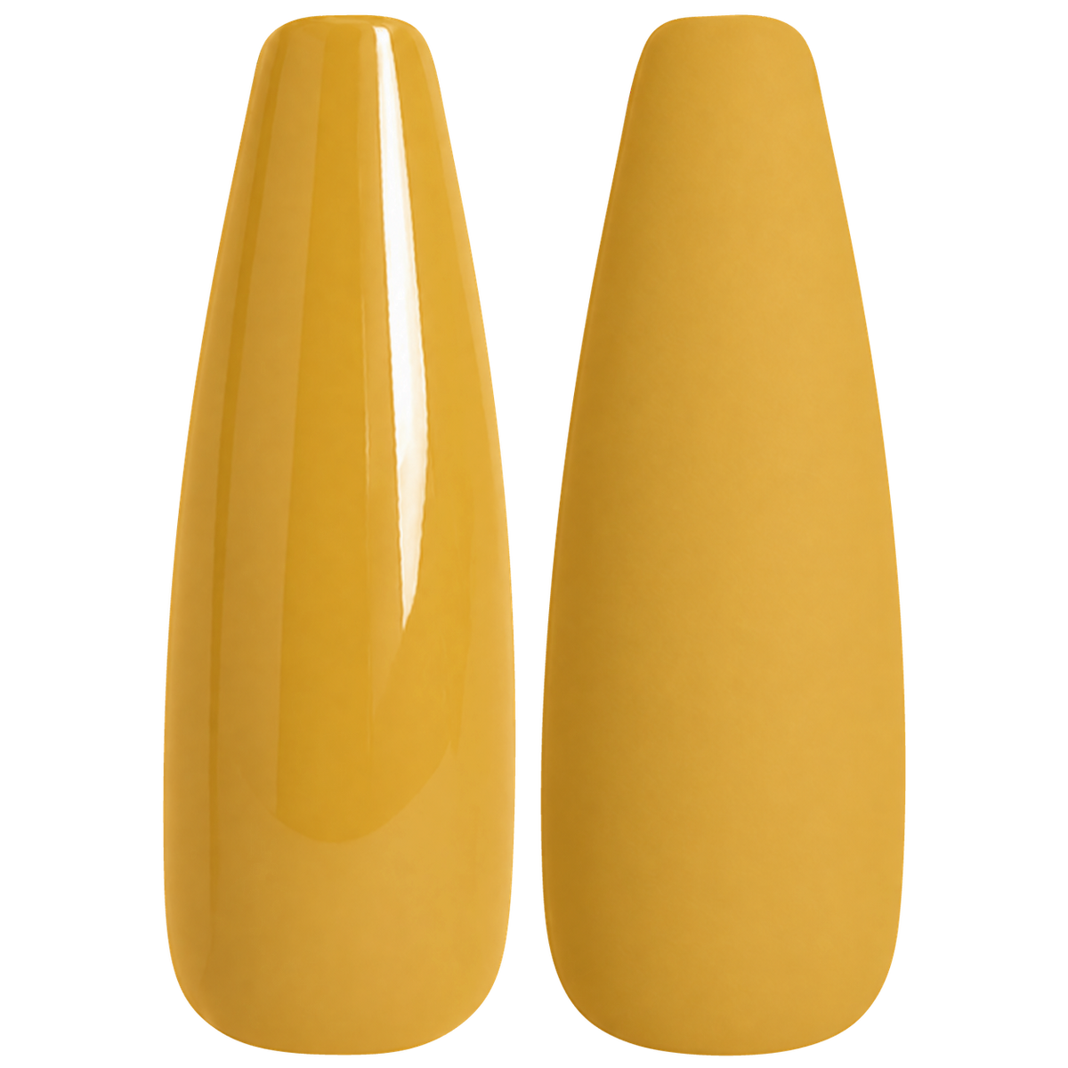Glossy and matte rich orange gold nail swatches for BEMI Creami Saffron F04.