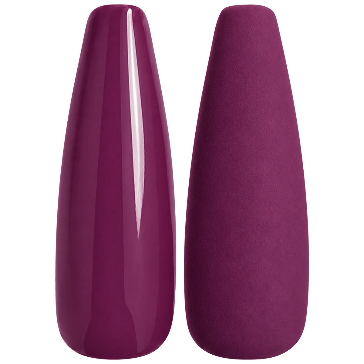 Glossy and matte deep aubergine purple nail swatches for BEMI Creami Spellbound O12.