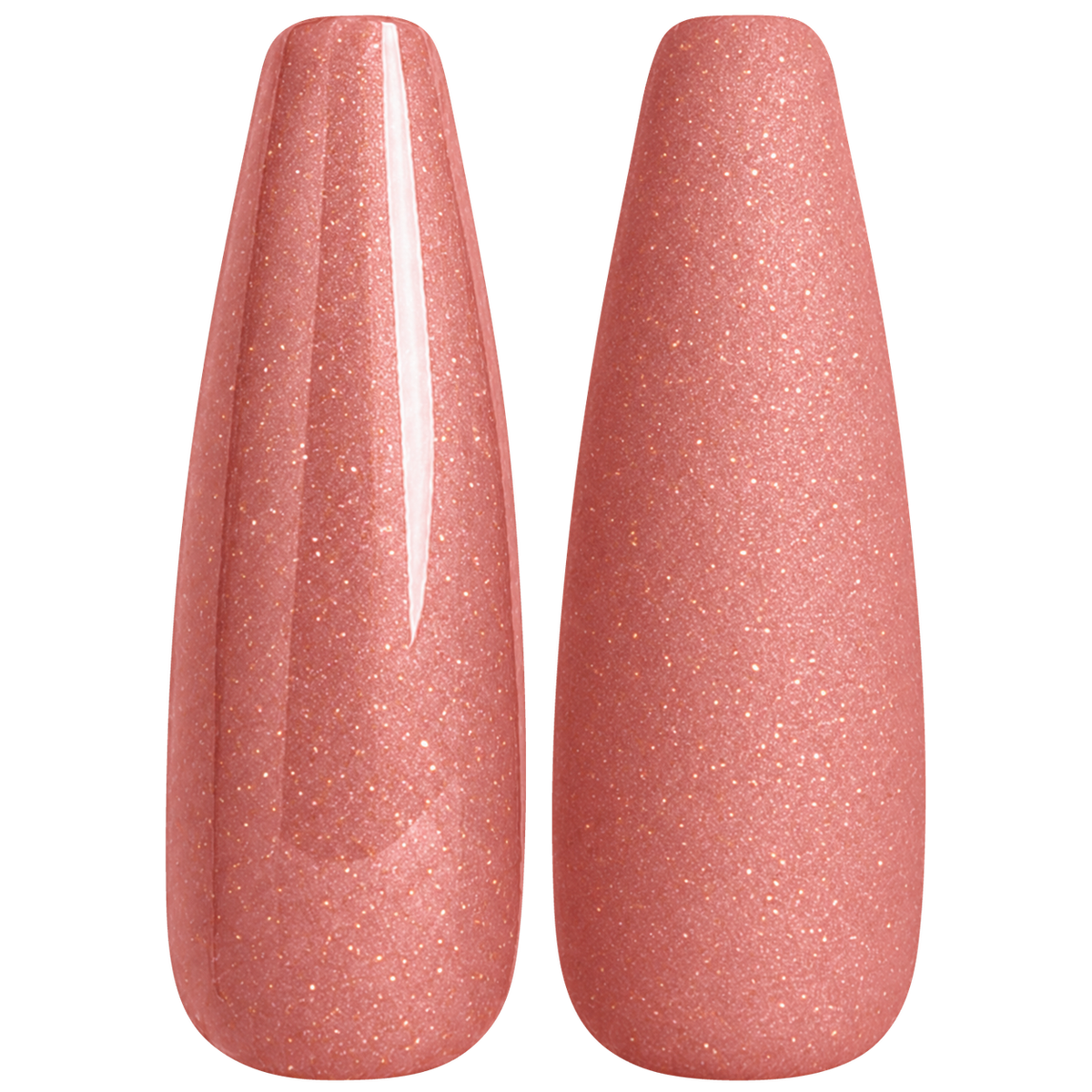 Glossy and matte shimmering orange coral nail swatches for BEMI Creami Sundaze O26.