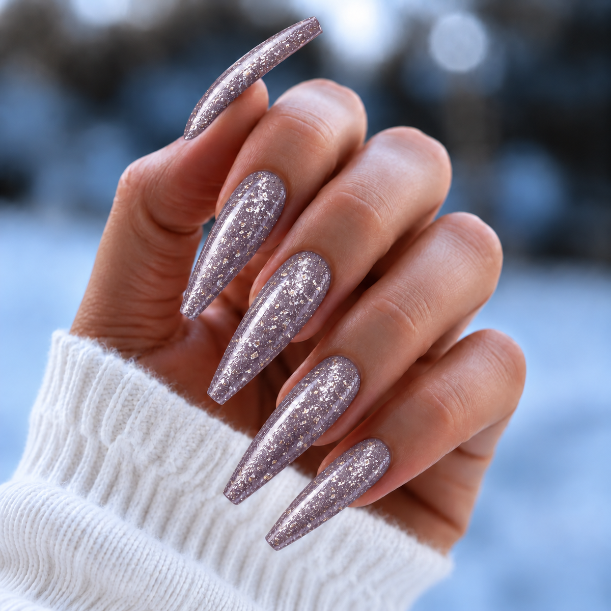 BEMI Metal Leaf Lilac nails in a color photo.