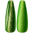 Glossy and matte Vivid lime green nail swatches for BEMI Metal Leaf Limelight.