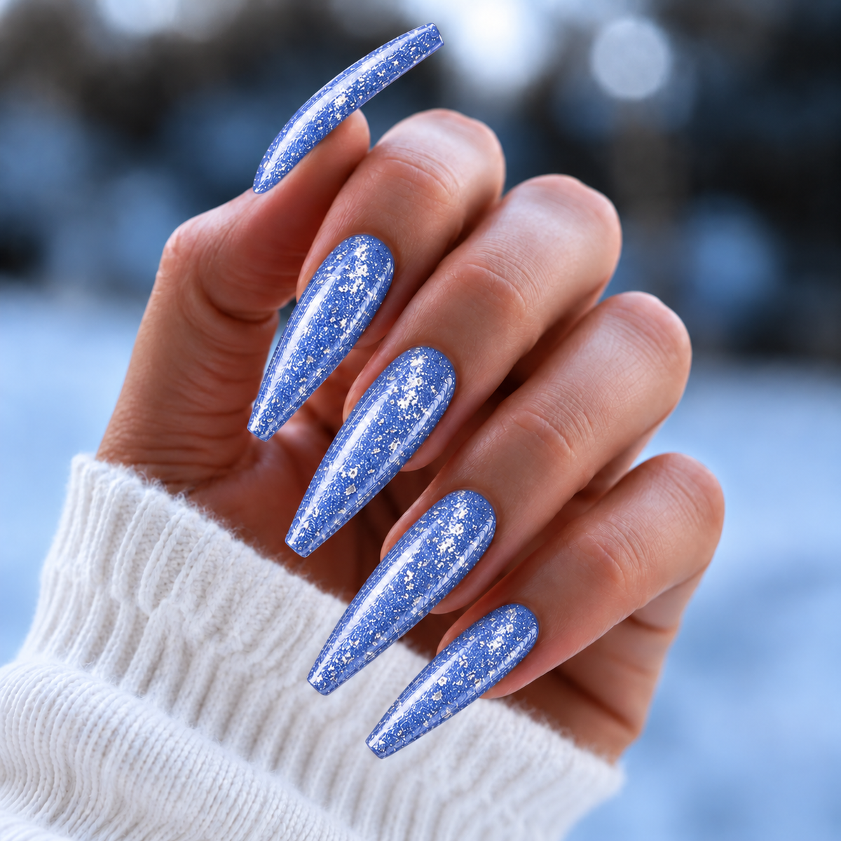 BEMI Metal Leaf Neptune nails in a color photo.
