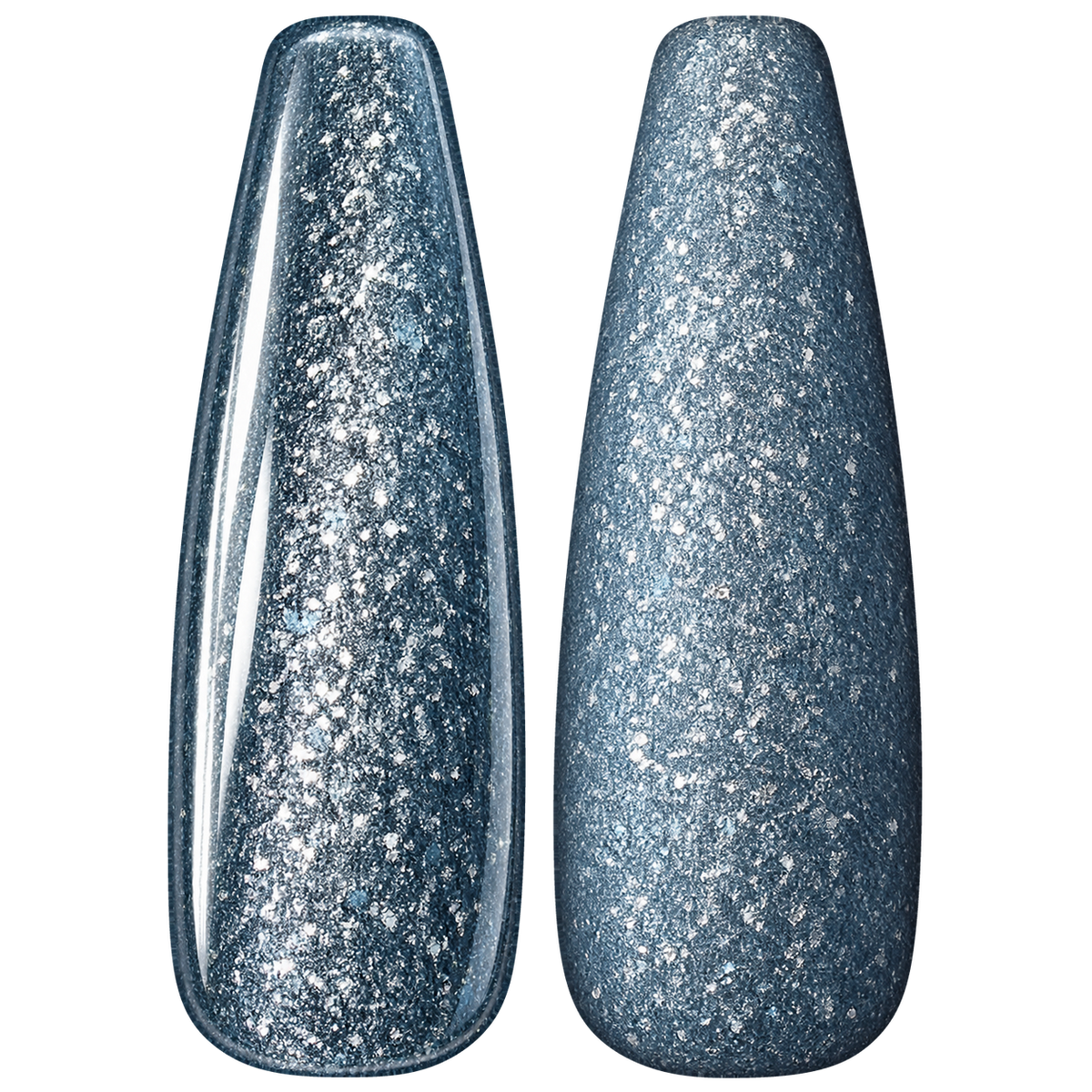 Glossy and matte Soft slate blue nail swatches for BEMI Metal Leaf Sky.