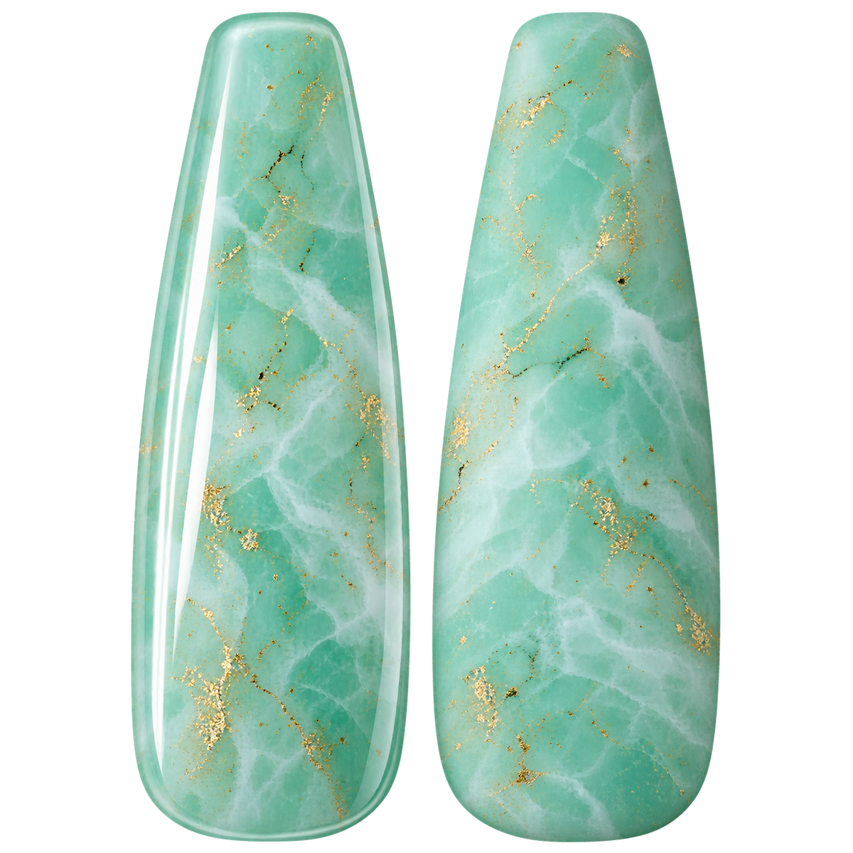 Glossy and matte Sheer mint green nail swatches for BEMI Quartz Amazon.