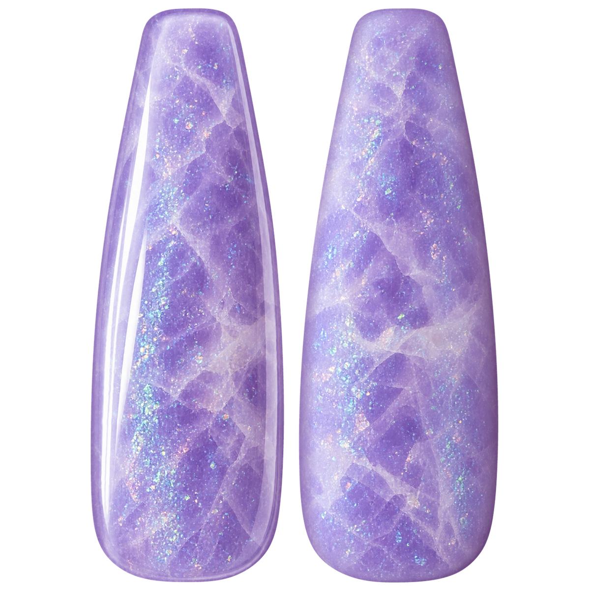 Glossy and matte Sheer milky lavender nail swatches for BEMI Quartz Lavender.