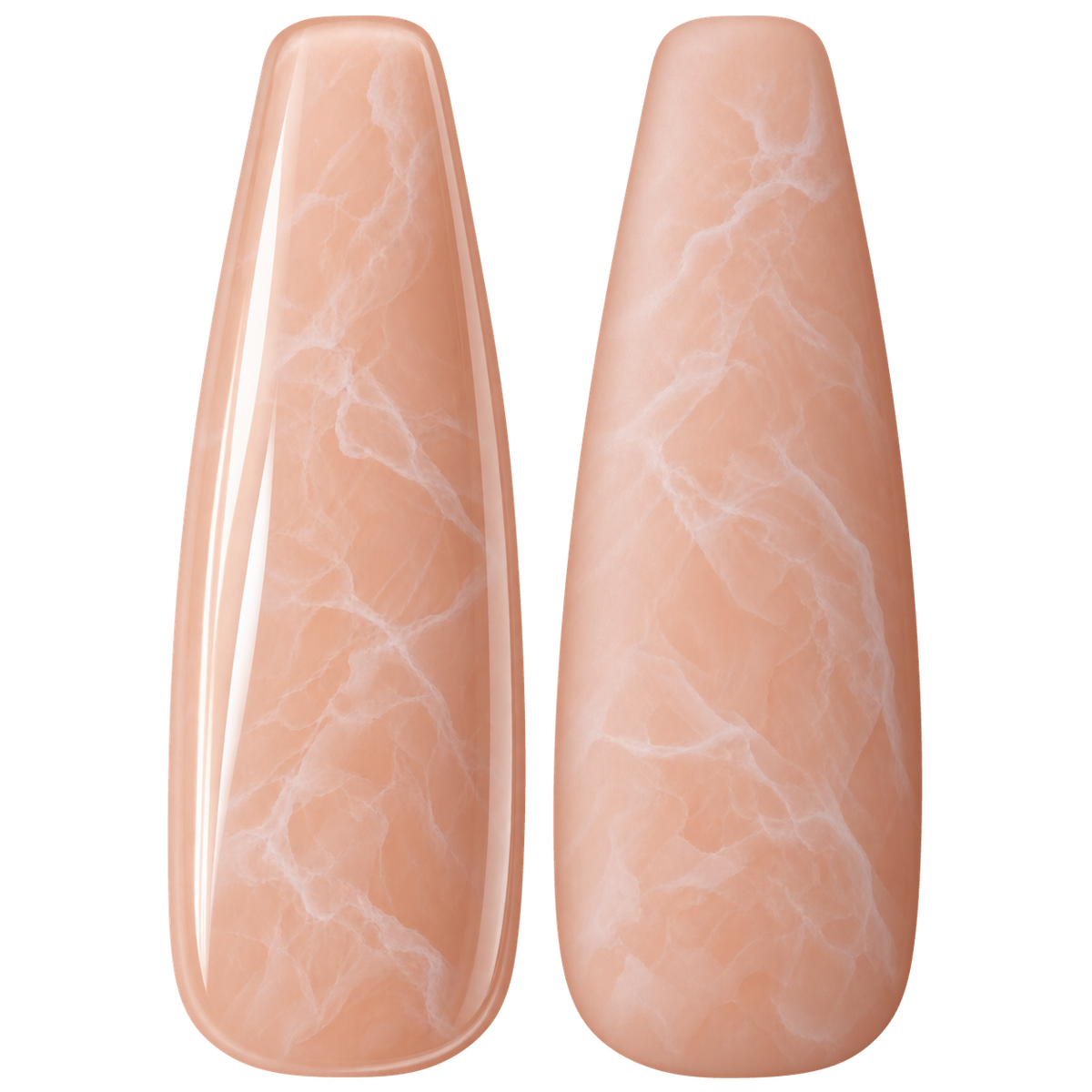 Glossy and matte Soft peachy pink nail swatches for BEMI Quartz Peach.