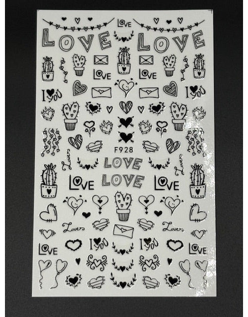 Coconoir Beauty Nail Decal Valentines Black #5 nail decal sheet