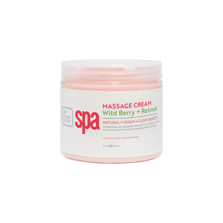 Jar of massage cream with 'spa' branding on a white background