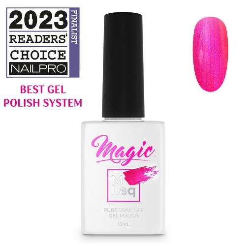 Magic Mlaq Gel Polish Pink Glow #295 gel polish bottle and color swatch