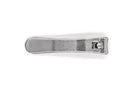 A silver metal nail clipper shown from a top-down view on a plain white background.